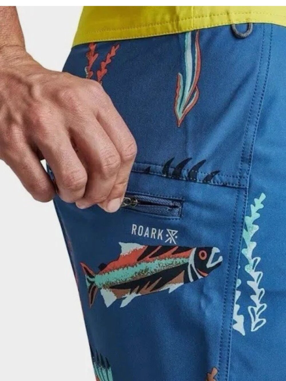 Roark Men's 33 Passage Board Shorts Bait & Switch Swim Trunks Dark Blue Fish - Picture 10 of 10